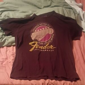 Fender Kids Tee - Dark Burgundy with Yellow and Purple Graphic Large